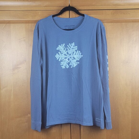 Life Is Good Blue Optimism Superpower Fluffy Snowflake Long Sleeve Tee - XXL - Picture 1 of 6